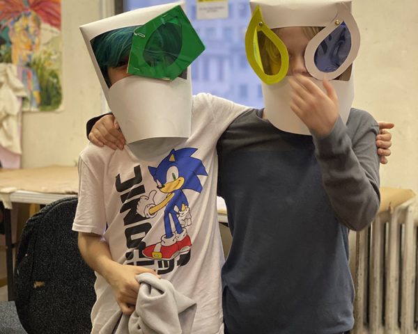 Student creative mask design project in kids art classes NYC