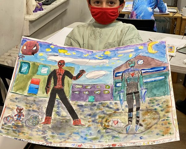 Student creative painting study in kids art classes NYC