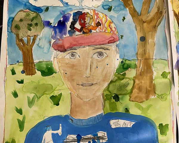 Student portrait drawing project in kids art classes NYC