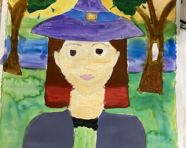 Student creative portrait study in kids art classes NYC